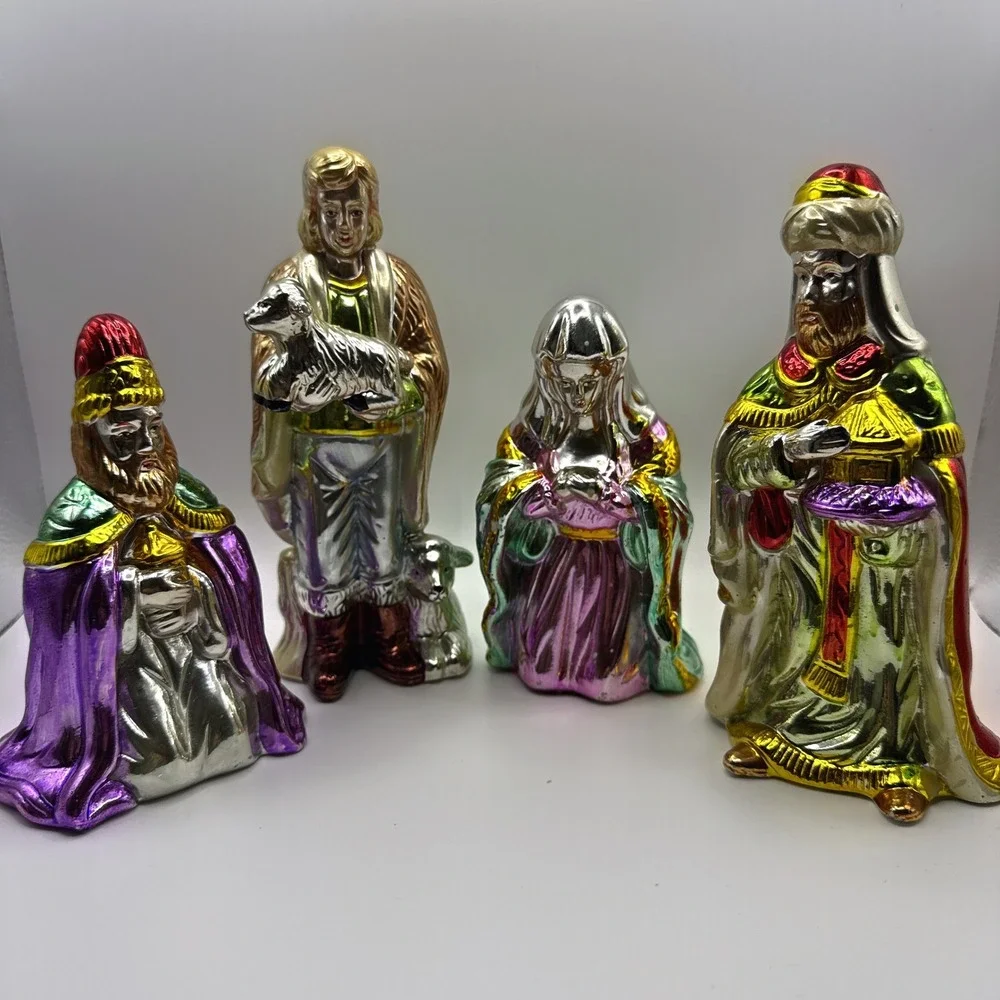 (4) Vintage Porcelain Lustre Creche Scene‎ Christmas Nativity Polychrome Figures